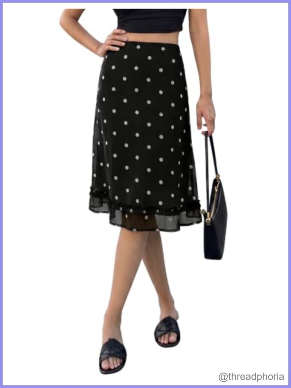 Women's Polka Dot Midi Skirt Low Rise A-Line 100% Polyester Chiffon Ruffled Hem
